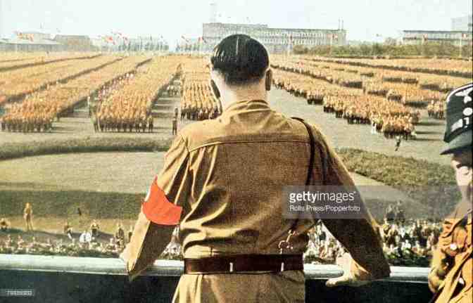 german-fuhrer-and-nazi-leader-adolf-hitler-addresses-soldiers-with-picture-id79886933