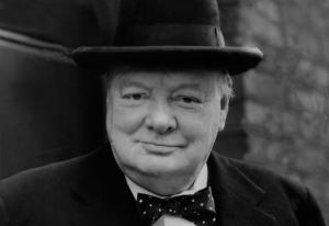 Sir Winston Churchill British wartime leader. 1940's image. Copyright from the archives of Press Portrait Service (Formerly Press Portrait Bureau)